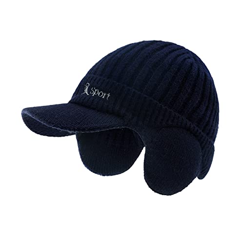 BAVST Hat for Men Knitted Beanie Women Winter Hats Men’s Stretchy Caps Outdoor Beanies Fleece Lined Ear Warmer - color: C-navy