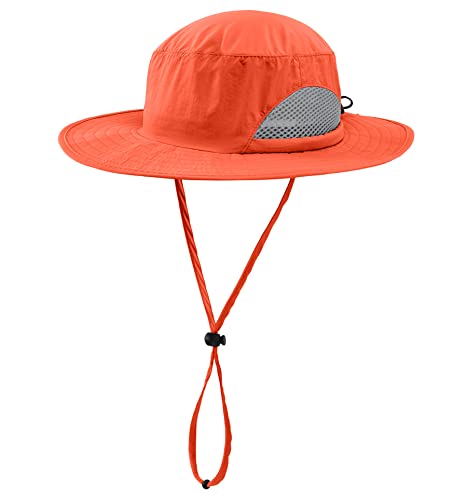 Kids Sun Protection Hat Quick Dry Adjustable Wide Brim Bucket Hat for Boys Girls Summer Fishing Hiking - color: Orange