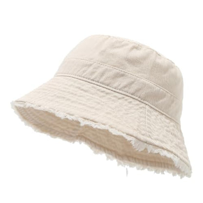 Quanhaigou Frayed Unisex Sun Hats, Fashion Beach Bucket Hat for Men Women,Summer Outdoor Boy's Girls Boonie Cap - color: Patchwork Beige