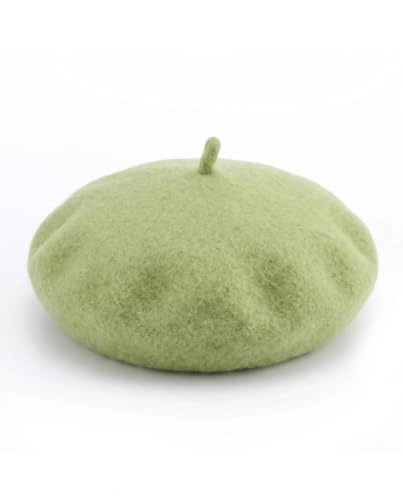 Wool French Beret Hats for Women Classic Winter Beanie Cap - color: Lime Green