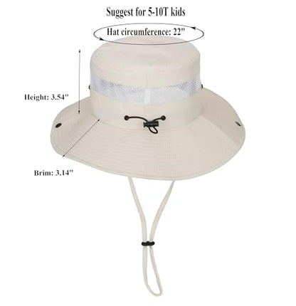 Kids Sun Hat with UV Protection Beach Bucket hat Safari Boonie Cap - color: Beige # Ab