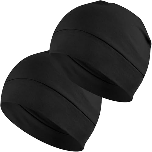 Headshion 100% Cotton Skull Caps Beanie Sleeping Hats for Men Women - color: Black & Black