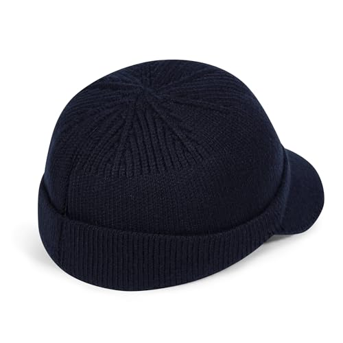 CLAPE Winter Knit Beanie with Brim, Unisex Cozy Head Beanie Hat with Visor, Warm Stretchy Winter Hat - color: Kh25w11-navy