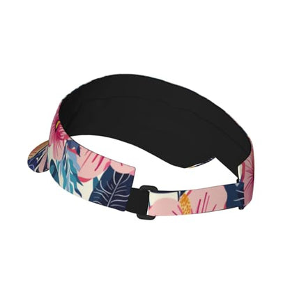 Adjustable Sun Visor Hats, Lightweight Open-Top Sports Visors - color: Hibiscus Palm Leaves