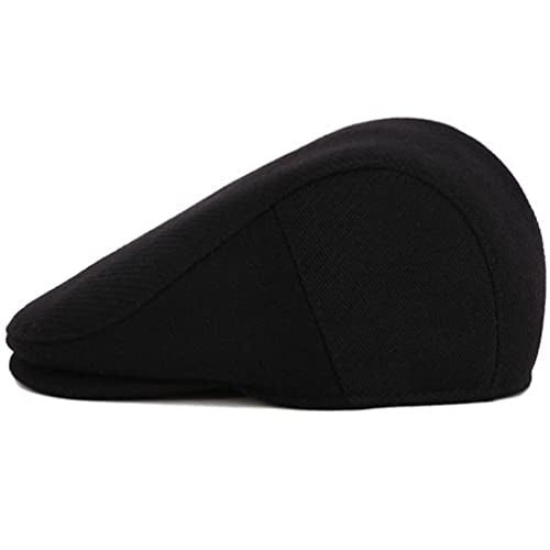 Men's Newsboy Hat with Earflaps Flat Ivy Caps Irish Cabbie Cap - color: Black