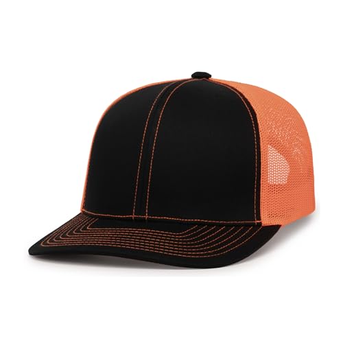 Pacific Headwear Snapback Trucker: Stylish Unisex Cap for All-Day Comfort - color: Black/Neon Orange/Black, size: One Size