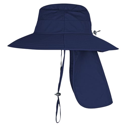 ZOORON Sun Hats for Men Women with Neck Flap Fishing UPF 50+ UV Protection - color: Navy Blue