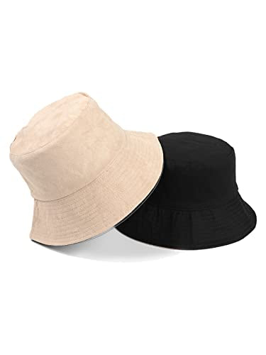 Trendy Fisherman Hats Double Side Wear Fishing Sun Hat Solid Color Bucket Hat Winter Reversible Packable Cap - color: Beige