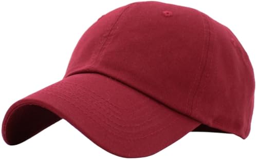 KBETHOS Classic Unisex Cotton Adjustable Low Crown Baseball Cap – Plain Dad Hat - color: Burgundy