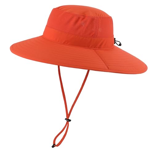 Home Prefer UPF50+ Mens Sun Hat Wide Brim Fishing Hat Foldable Large Brim UV Protection Sun Hat for Men Women Beach Gardening - color: Orange