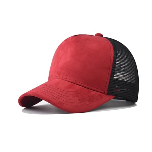Trucker Hat Men Blank Mesh Suede Baseball Cap for Men and Women Baseball Hat 5-Panel Trucker Hat for Hunting & Hiking - color: Red