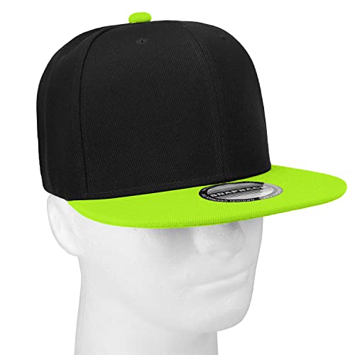 Classic Snapback Hat Cap Hip Hop Style Flat Bill Blank Solid Color Adjustable Size - color: 1pc Black/Neongreen