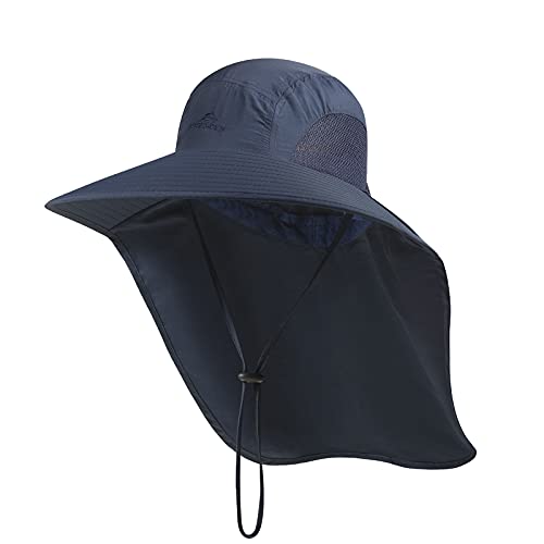 Outdoor Sun Hat for Men with 50+ UPF Protection Safari Cap Wide Brim Fishing Hat with Neck Flap, for Dad… - color: Navy Blue