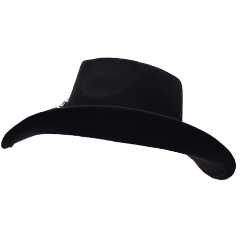 Women Men Western Cowboy Cowgirl Hat with Buckle Belt Wide Brim Outdoor Fedora Hats - color: Black