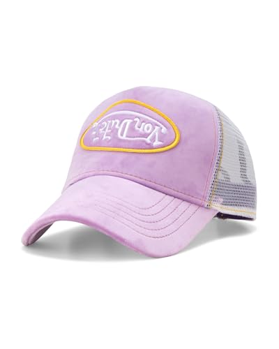 Von Dutch Unisex Velvet Trucker Hat, Curved Bill, Mesh Back, Snapback - color: Barely Grape