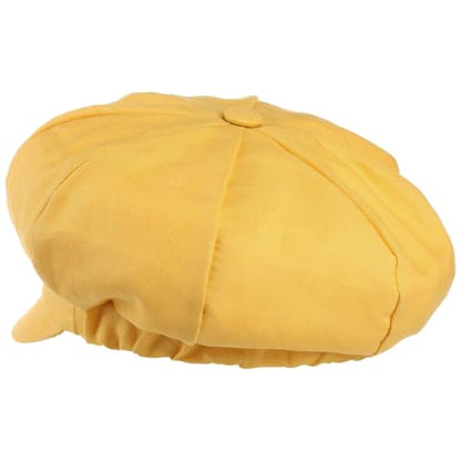 Lipodo Classic Baker Boy Cap Made in Italy Linen Cotton Ladies Elastic Band Spring Summer - color: Yellow