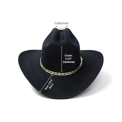 Western Express Felt Finish Cowboy Hat - Cattleman Style with Gold Hat Band | Cowboy & Cowgirl Hats for Men and Women - color: Black, size: 6 7/8