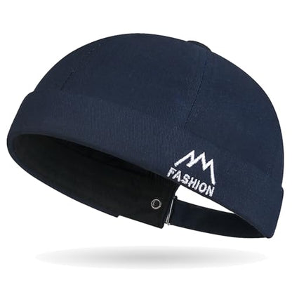 Outdoor Brimless Hat for Men Women, Adjustable Rolled Cuff Skull Cap - color: 1#navy Blue