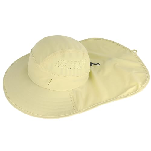 Connectyle UPF 50+ Sun Hat with Neck Flap Wide Brim Bucket Hats Breathable Fishing Hiking Gardening Safari Hat for Men Women - color: Khaki