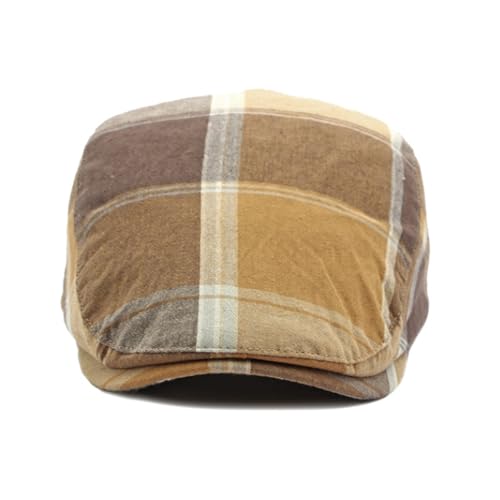 Plaid Newsboy Hats Flat Cap for Men Women Ivy Catsby Cabbie Driving Hat - color: Plaid-03-khaki