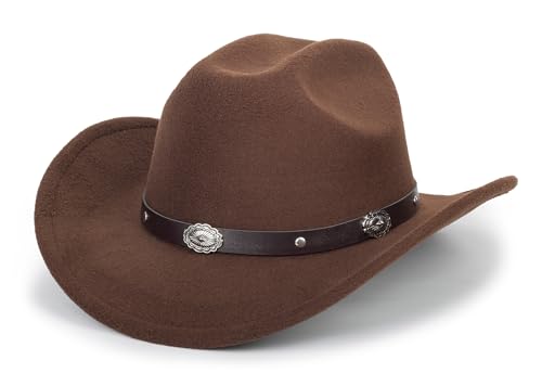 Classic Western Cowboy hat for Men Women Wide Brim Cowgirl Hat - color: Brown-vintage Buckle Belt