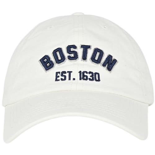 E BY ELIDAN Boston EST 1630 Dad Hat, Embroidered Cotton Baseball Cap - color: White Est 1630