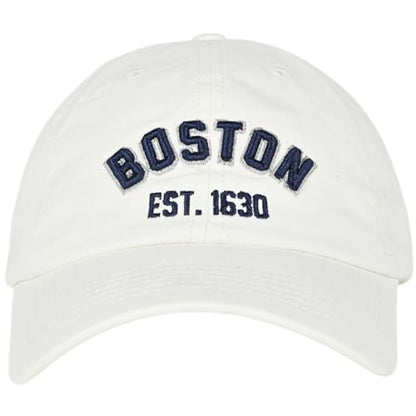 E BY ELIDAN Boston EST 1630 Dad Hat, Embroidered Cotton Baseball Cap - color: White Est 1630