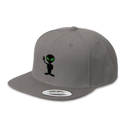 Custom Flat Brim Snapback Cap-Alien Peace Sign and Symbol - color: Dark Grey Design Only