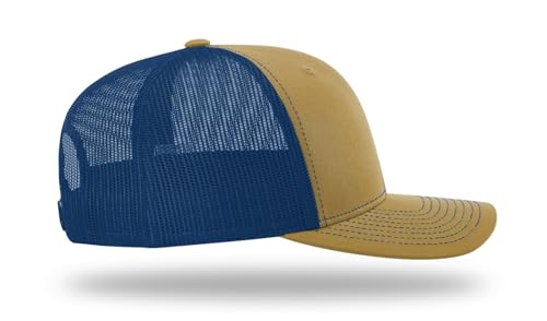 Richardson 112 Trucker Hat - Premium Blank Baseball Cap, Adjustable Snapback Hat - Structured Six Panel Richardson Blank Hats - color: Biscuit/True Blue