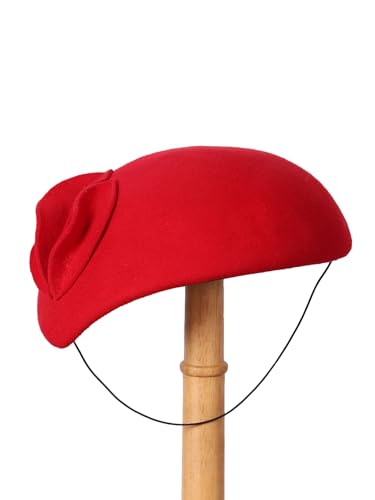 HIMESPORT Wool Felt Fascinator Hats for Women Ladies Female Wedding Cocktail Tea Party Dress Pillbox Hat - color: Red 2