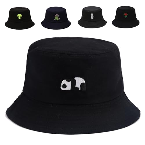 Cotton Bucket Hat for Women Men Summer Travel Sun Beach Bucket Cap, Unisex Outdoor Fisherman Hat - color: Panda 2
