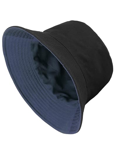 Gelante Reversible Bucket Hat for Men and Women - Cotton, Outdoor Sun Protection Bucket Hats. - color: Navy/Black
