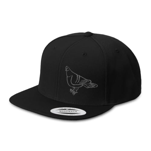 Custom Snapback Hat for Men Flat Bill Left Side Panel Hats Pigeon Bird Style 2Embroidery Embroidered Flat Bill Hat Acrylic - color: Black Design Only