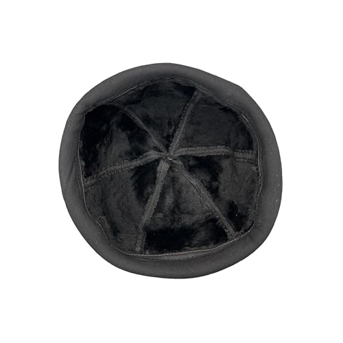 Lukkizara Winter Sheepskin Leather Fur Knit Beanie Cuff Round Bucket Winter Ski Docker Hat - color: Solid Black