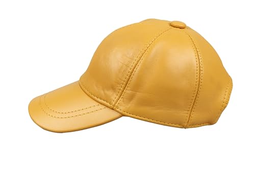 Genuine Leather Unisex Baseball Cap - color: Yellow