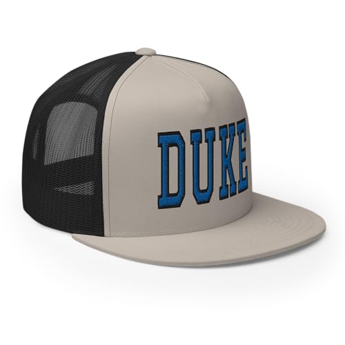 NG Duke Flat Bill Embroidered Trucker Hat High Crown Adjustable Cap - color: Silver/ Black