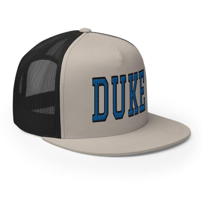 NG Duke Flat Bill Embroidered Trucker Hat High Crown Adjustable Cap - color: Silver/ Black