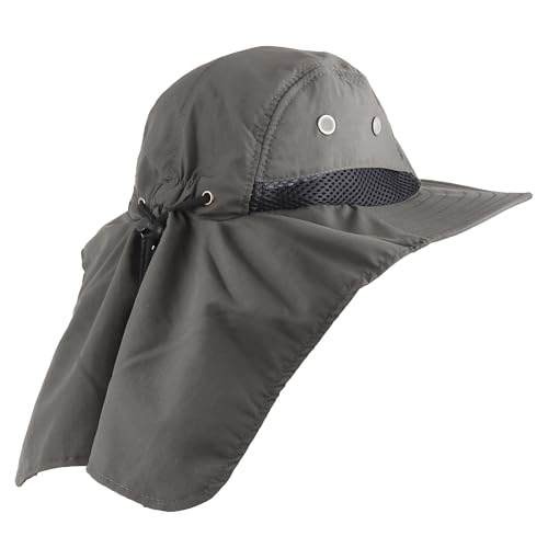 Falari Outdoor Sun Hat, Wide Brim with Neck Flap, Safari Hiking Gardening Fishing Hat - color: Gray