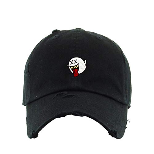 Silly Ghost Vintage Baseball Cap Embroidered Cotton Adjustable Distressed Dad Hat - color: Black
