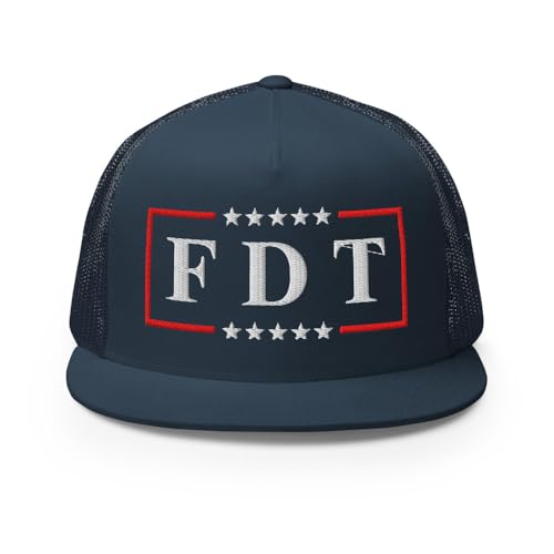 NX FDT Embroidered Flat Bill Trucker Hat High Crown Adjustable FDT Hat - color: Navy