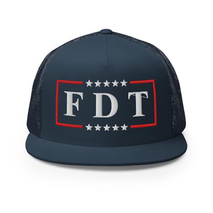 NX FDT Embroidered Flat Bill Trucker Hat High Crown Adjustable FDT Hat - color: Navy