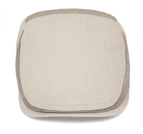 DIYDECAL Mens Cotton Mesh Newsboy Cap Flat Ivy Gatsby Hat Summer Driving Cabbie Cap - color: Beige