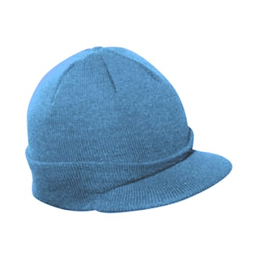 The Vintage Year Visor Beanie Billed Knit Radar Cuff Skull Cap Sports Outdoor Winter Stretch Acrylic One Size Men Women - color: Sky Blue