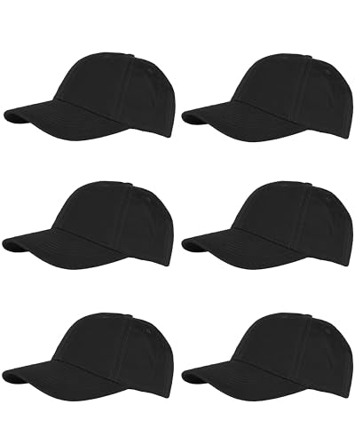 Gelante Cotton Twill Washed Unstructure Baseball Cap - Adjustable Blank Hat for Men Women - Wholesale Bulk Lot of 6 Pack - color: Solid Black