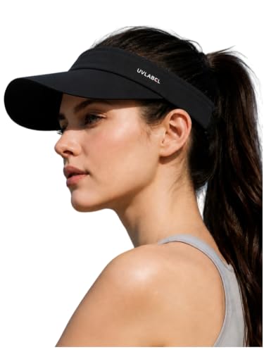 UPF 50+ Wide Brim Sport Sun Visor Hat for Women - color: Black