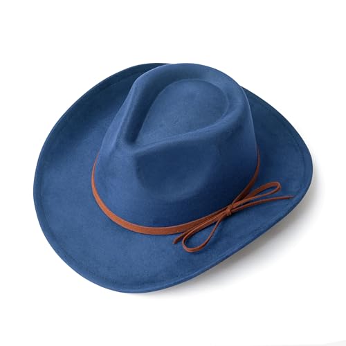 Suede Cowboy Hat for Women & Men Classic Western Hats - color: Navy Blue