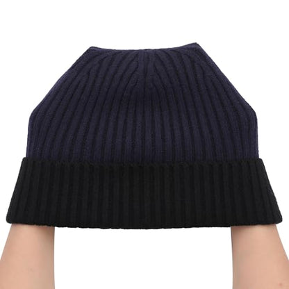 ZLYC Men Winter Knit Fisherman Beanie Hat Fashion Warm Daily Skull Cap - color: Cuffed Black and Navy