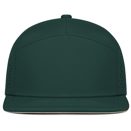 4 Inclusive Sizes Flat Bill Performance Trucker Hat Men Women, 7 Panel Snapback Running - color: 17.dark Green