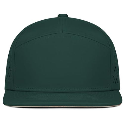 4 Inclusive Sizes Flat Bill Performance Trucker Hat Men Women, 7 Panel Snapback Running - color: 17.dark Green