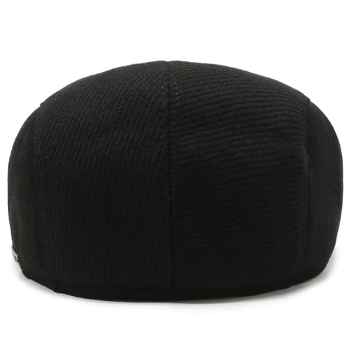 Men's Newsboy Cap with Earflaps Flat Ivy Caps Gatsby Golf Cabbie Hats - color: Black
